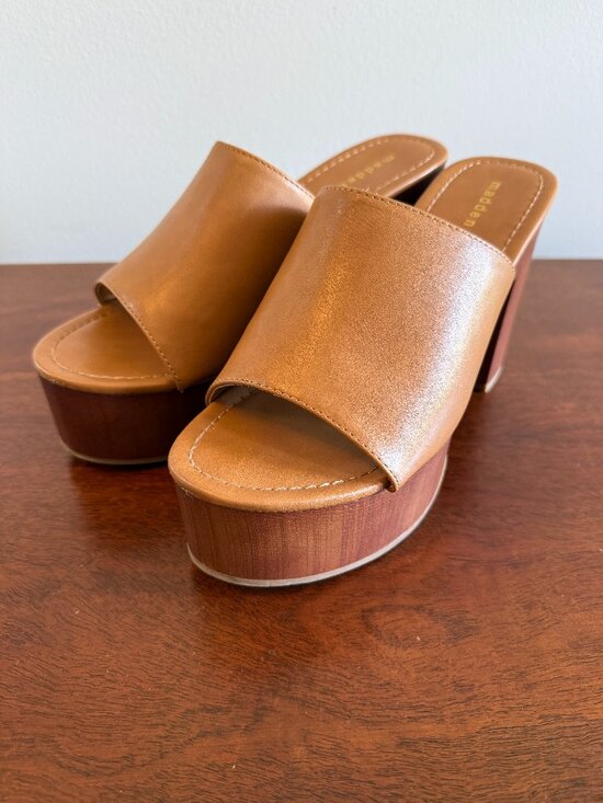 Madden Girl Shoes - Madden Girl Hill Platform Slide Sandals Tan Open Toe Women's Size 7.5